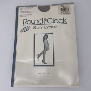 ROUND the CLOCK Pantyhose CONTROL TOP Lycra Sheer Sandaltoe Pebble Sand Size A